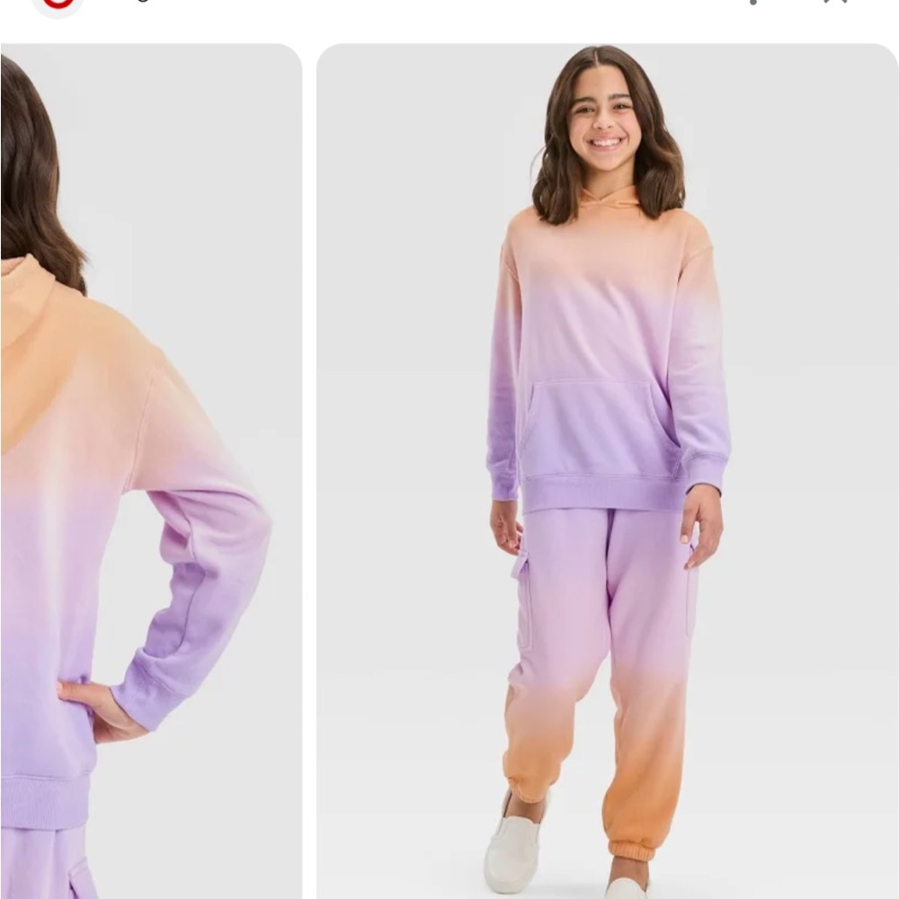 Art class girls jogger set, ombré purple, tan, XL pants/L sweatshirt